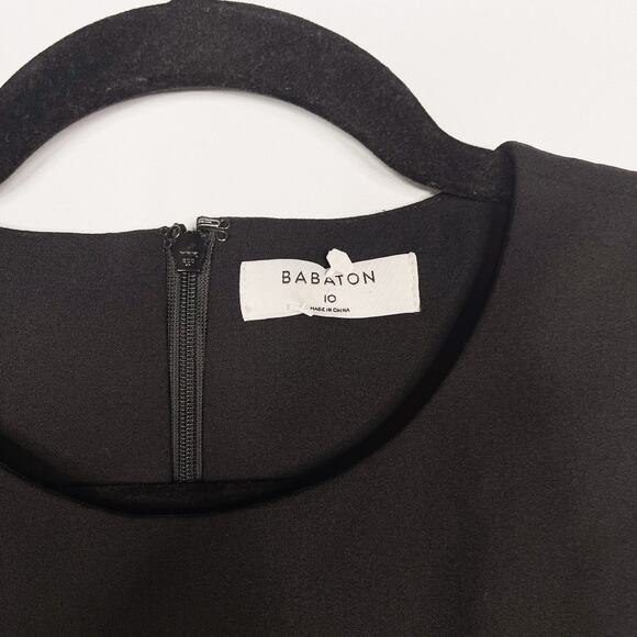 Aritzia Babaton Size 10 Black Wool Stretch Sheath Dress Crew Neck Sleeveless - Picture 8 of 10